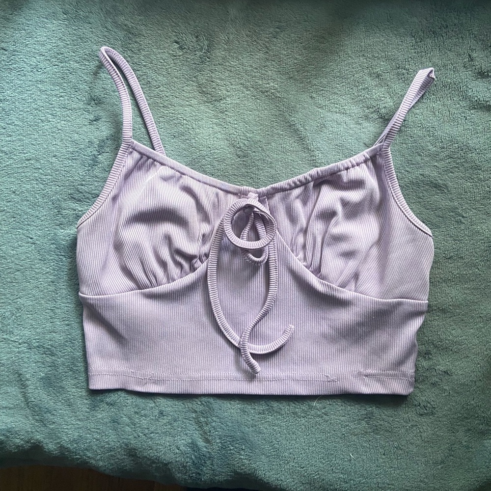 Cute purple cropped tank top with tie in front
